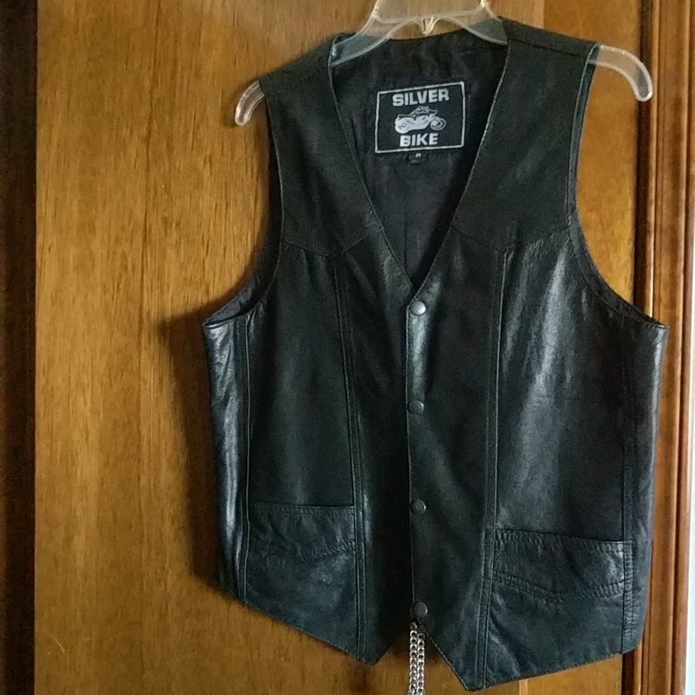 Silver Bike  Leather Vest Size M